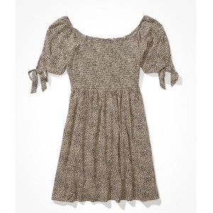AE leopard tie-sleeve smocked mini dress